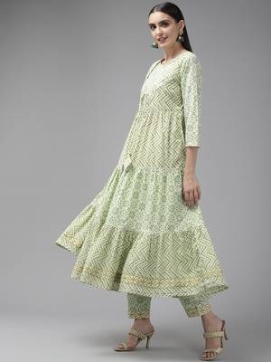 Green printed cotton ethnic-kurtis 2