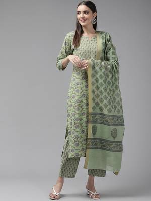 Green printed cotton ethnic-kurtis 1
