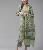 Green printed cotton ethnic-kurtis