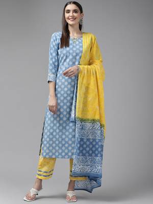 Blue printed cotton ethnic-kurtis 1
