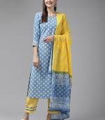 Blue printed cotton ethnic-kurtis