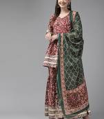 Maroon printed cotton ethnic-kurtis