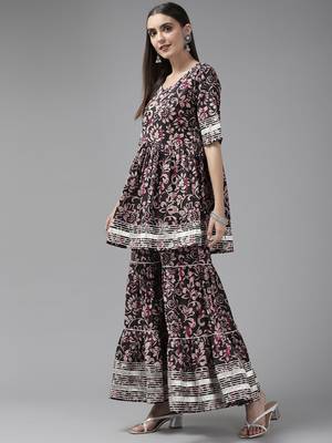 Black printed cotton ethnic-kurtis 2