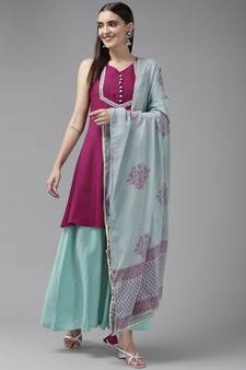 Purple embroidered cotton ethnic-kurtis