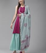 Purple embroidered cotton ethnic-kurtis