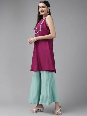 Purple embroidered cotton ethnic-kurtis 2