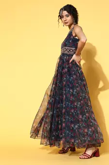 Navy-blue printed nylon 