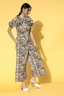 White printed cotton Jumpsuits