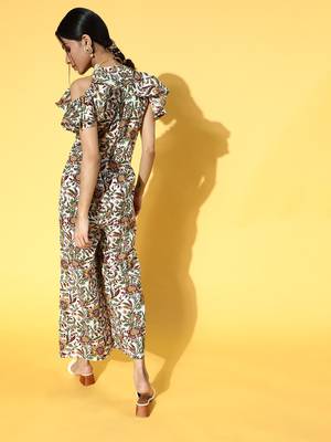 White printed cotton Jumpsuits 3