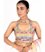 Multi Color Brocade Halter Paaded Blouse With Back Hook