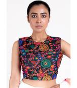Black Multicolor Rawsilk Padded Blouse