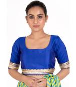 Blue Rawsilk Padded Blouse With Golden Lace Detailing