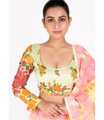 Lemon Printed Cotton Linen Padded Blouse With Full Sleeves