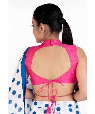 Pink Raw Silk Padded Blouse With Back High Button And Dori 3