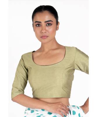 Acid Green Silk Padded Blouse With Back Design 1