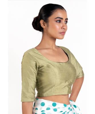 Acid Green Silk Padded Blouse With Back Design 2