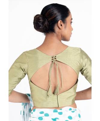 Acid Green Silk Padded Blouse With Back Design 3