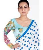 Blue Printed Cotton Linen Padded Blouse With Full Sleeves