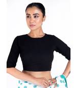 Black Crepe Padded Blouse With Back Tie