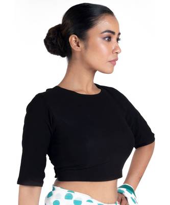 Black Crepe Padded Blouse With Back Tie 2
