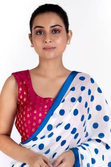 Pink Brocade Sleeveless  Padded Blouse With Back Opening And Dori Latkan