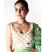 Ivory And Golden Net Padded Blouse With Belt