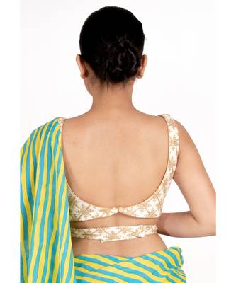 Ivory And Golden Net Padded Blouse With Belt 3