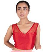 Red Rawsilk Padded Blouse With Sheer Organza Detailing