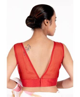 Red Rawsilk Padded Blouse With Sheer Organza Detailing 3