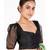 Black Raw Silk Padded Blouse With Puff Organza Sleeves