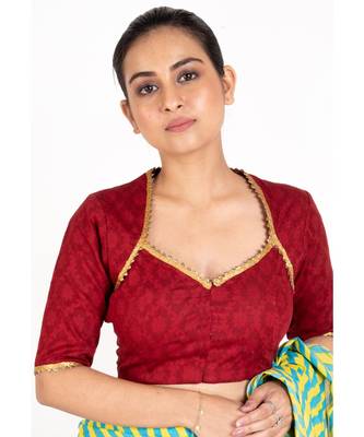 Maroon Cotton Padded Blouse With Lace Details 1