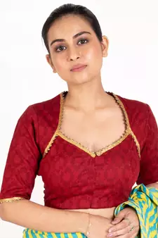 Maroon Cotton Padded Blouse With Lace Details