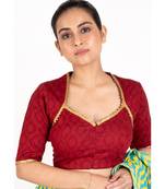 Maroon Cotton Padded Blouse With Lace Details