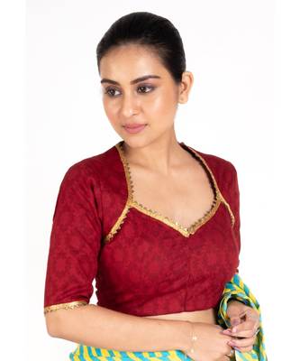 Maroon Cotton Padded Blouse With Lace Details 2