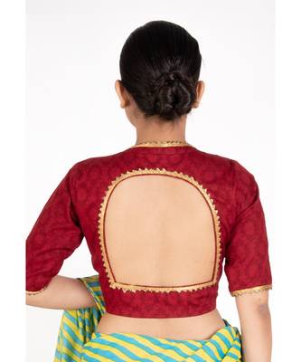 Maroon Cotton Padded Blouse With Lace Details 3