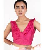 Pink Rawsilk Padded Blouse With Ruffel Design