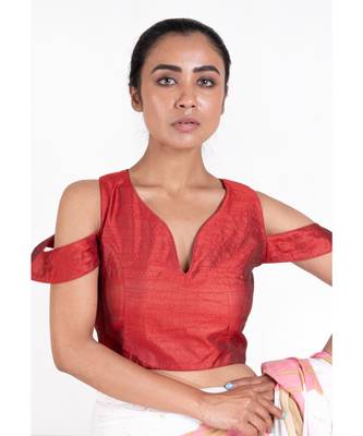 Red Rawsilk Padded Blouse With Dropped Sleeves 1