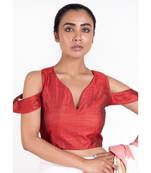 Red Rawsilk Padded Blouse With Dropped Sleeves