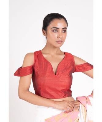 Red Rawsilk Padded Blouse With Dropped Sleeves 2