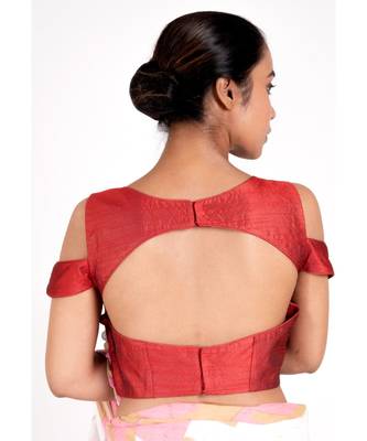 Red Rawsilk Padded Blouse With Dropped Sleeves 3