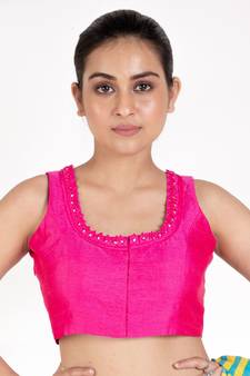 Pink Rawsilk Padded Blouse With Fabric Fold Design