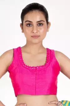 Pink Rawsilk Padded Blouse With Fabric Fold Design