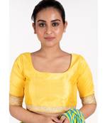 Yellow Rawsilk Padded Blouse With Golden Lace Detailing