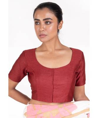 Maroon Rawsilk Padded Blouse With Back Design 1