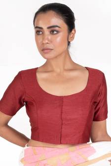 Maroon Rawsilk Padded Blouse With Back Design