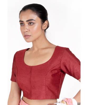Maroon Rawsilk Padded Blouse With Back Design 2