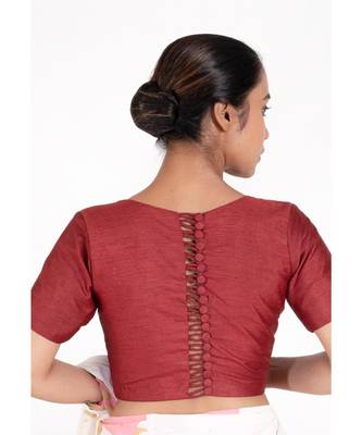 Maroon Rawsilk Padded Blouse With Back Design 3