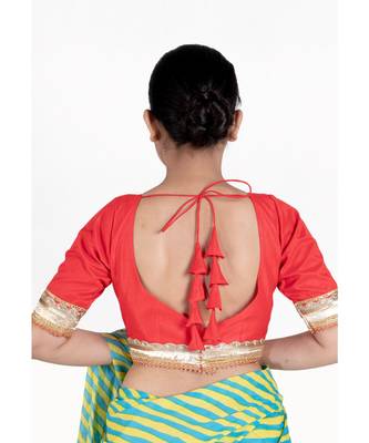 Red Rawsilk Padded Blouse With Golden Lace Detailing 3
