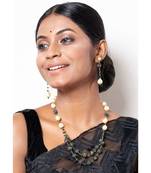 Black Crystal With Uncut  Pearl String Necklace Set