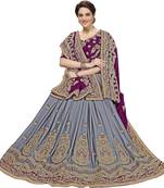 Trendmalls Purple Embroidered Silk Party Wear Saree With Blouse